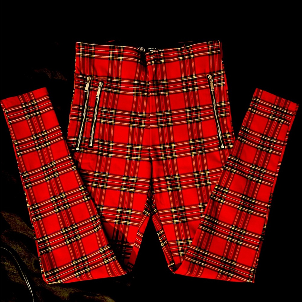 Red plaid pants from Zara size XS